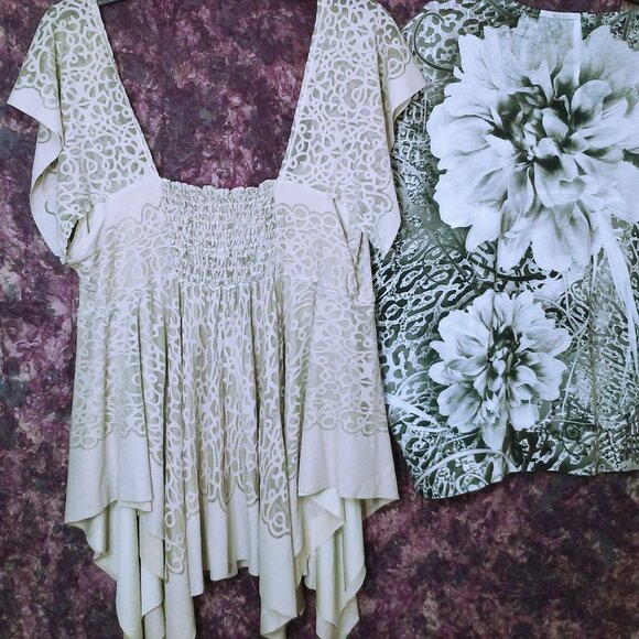 Lot(2) Blouses Tops Lady-XL Burnout Scarf Flutter Sleeve Flower Sequin Animal - Picture 7 of 9